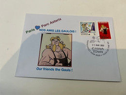 (1 J 17) Asterix - With France Ceteutomatix Stamp From Booklet  + OZ Stamp - Parc Asterix Paris (village Strongmen) - Other