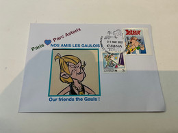 (1 J 17) Asterix - With France Asterix & Obelix Stamp From Booklet  + OZ Stamp - Parc Asterix Paris (village Boy) - Other