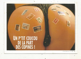 Cp, Représentation Du Timbre ,pin Up , Un P'tit Coucou De La Part Des Copines !, Vierge , Photo C. Nikolson, Ed. Combier - Stamps (pictures)