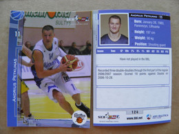 Basketball Card Lithuania Seb Bbl Baltic League Neptunas Klaipeda Team Player Petkunas - Autres & Non Classés