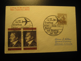 Wien Istanbul Beirut 1969 Jet 707 First Flight Cancel Cover Turkey Austria Lebanon - Airmail