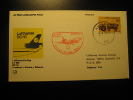 Frankfurt Ankara Teheran 1979 Lufthansa Airline DC10 First Flight Red Cancel Card Turkey Germany - Luftpost
