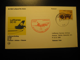 Frankfurt Ankara Teheran 1979 Lufthansa Airline DC10 First Flight Red Cancel Card Turkey Germany - Poste Aérienne