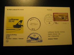 Frankfurt Ankara Teheran 1979 Lufthansa Airline DC10 First Flight Blue Cancel Card Turkey Germany - Poste Aérienne