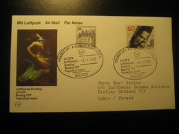 Frankfurt Izmir 1986 Lufthansa Airline Boeing 737 First Flight 2 Stamp Cancel Card Turkey Germany - Luftpost