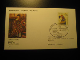 Frankfurt Antalya 1987 Lufthansa Airline Boeing 737 First Flight Stamp Cancel Card Turkey Germany - Posta Aerea