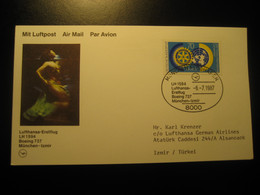 Munchen Izmir 1987 Lufthansa Airline Boeing 737 First Flight Rotary Stamp Cancel Card Turkey Germany - Luftpost