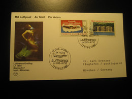 Izmir Munchen 1987 Lufthansa Airline Boeing 737 First Flight 2 Stamp Cancel Card Turkey Germany - Airmail