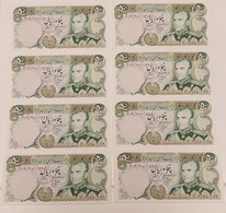 Iran Mohammad Reza Shah Pahlavi 8x Shah Banknotes 50 Rials Rare (consecutive Serial Numbers) UNC - Iran