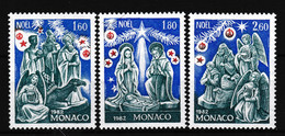 1982 Monaco, Mi:1561-1563** Y&T:1352-1354**,Krippenfiguren:Die Heiligen Drei Könige, Die Heilige Familie, Hirten + Engel - Gebruikt