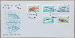 Marine Life Of St. Helena, Tuna Fish, Crab, Marine Creature, Fish Animal, St. Helena FDC 1985 - Fische