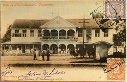 C. P. A. Color : SURINAM : PARAMARIBO : Post En Telefoonkantoor, 2 Stamps In 1904, "Suriname Via Plymouth" - Surinam