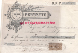 87- LIMOGES- RARE RECU IMPRIMERIE PERRETTE - 7 COURS JOURDAN- ETS MARAIS  1910 - Druck & Papierwaren