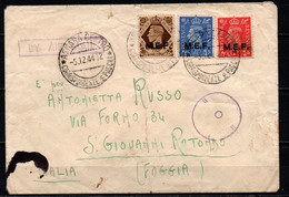 ITALIA - OCCUPAZIONI MEF - 5.12.44 - BUSTA DA ASMARA VERSO L'ITALIA - One Shilling + 1 D + 2 E 1/2 D. - Britische Bes. MeF