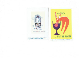 Lot 2 - Carte Postale ALCOOL Lettre Alphabet ILLUSTRATION Alcoolisme Santé - Verre Vin Suicide - Santé