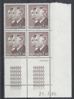 MONACO - N° 1481 - PRINCES RAINIER Et ALBERT - Bloc De 4 COIN DATE - NEUF SANS CHARNIERE - 23/7/85 - Nuevos