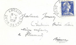 DEUX SEVRES 79 -   ARCAIS    - CACHET DISTRIBUTION TIRELETS   N° B7 -  1958   -  BELLE FRAPPE SUR MIGNONETTE - Manual Postmarks