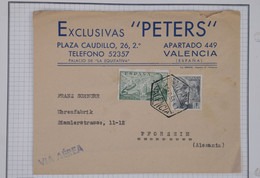 BB17  ESPANA  BELLE LETTRE  1953 VIA AERA  VALENCIA    A  PFORZHEIM  GERMANY   ++C. HEXAGONAL+++AFFRANCH. PLAISANT - Storia Postale