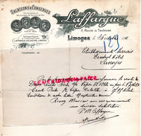 87- LIMOGES- RARE FACTURE LAFFARGUE- SALAISONS CONSERVES- 11 ROUTE TOULOUSE- CENTRAL HOTEL - 1911 - Lebensmittel