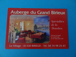 Carte De Visite Auberge Du Grand Birieux 01 Birieux - Cartoncini Da Visita