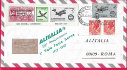 D.A.S ALITALIA SU VOLO LINEA DA MILANO A ROMA *31.10.1967* PER 50° ANNIVERSARIO DEL I° VOLO POSTALE - Airmail