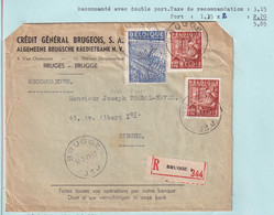 DT525  -- Enveloppe Recommandée TP Exportation BRUGGE 1948 Vers BINCHE - Avec Explication Du Port - 1948 Export