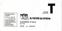 YVELINES - Dépt N° 78 = LE VESINET 1975 = CORRESPONDANCE REPONSE T  ' REFLET Marché Aux Timbres ' - Karten/Antwortumschläge T