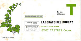 TARN - Dépt N° 81 = CASTRES 1977 = CORRESPONDANCE REPONSE T Illustrée Hedera Helix / LIERRE ' LABORATOIRES DUCRAY ' - Cartes/Enveloppes Réponse T