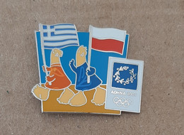 Athens 2004 Olympic Games - Mascots With E.U. Flags, Greece - Poland Flags Pin - Jeux Olympiques
