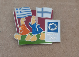 Athens 2004 Olympic Games - Mascots With E.U. Flags, Greece - Finland Flags Pin - Jeux Olympiques