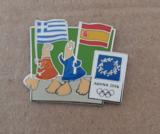 Athens 2004 Olympic Games - Mascots With E.U. Flags, Greece - Spain Flags Pin - Jeux Olympiques