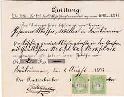 Schweiz Suisse 1880:  Quittung Mit Steuermarken BERN 1 FRANKEN Mit Stempel  FRAUBRUNNEN 2 AUGUST 1880 - Fiscaux