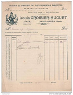 73 SAINT BERON Près PONT DE BEAUVOISIN  FACTURE  Huiles & Savons Café Louis CROIBIER HUGUET 1924 -- J6  ST - Droguerie & Parfumerie