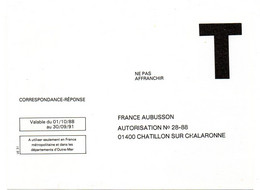 AIN - Dépt N° 01 = CHATILLON Sur CHALARONNE 1991 = CORRESPONDANCE REPONSE T Illustrée TAPISSERIE ' FRANCE AUBUSSON ' - Cards/T Return Covers