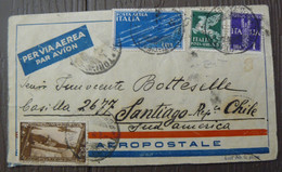 TURIN 1933 _13  BEAUTIFUL  STAMPS  ON  SPECTACULAR  ENVELOPE  LETTER  BY AIR MAIL  " ZEPPELIN "  FROM  ITALY FOR  CHILE - Marcophilia (Zeppelin)