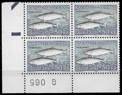 1983 GREENLAND GRÖNLAND 50Kr BLOCK OF 4 MNH - Mi.Nr. 140  SALMON FISH LACHS - Ungebraucht