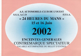 SPORT AUTO. 24 HEURES DU MANS 2002. LA BILLETTERIE. CONTREMARQUE SPECTATEUR. ENCEINTES GENERALES - Automobile - F1