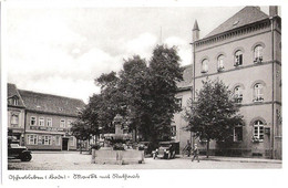 OSCHERSLEBEN Markt Rathaus Oldtimer Hotel Goldene Henne Bahnpost BERLIN - HOLZMINDEN ZUG 30.. 6.11.1936 Gelaufen - Oschersleben