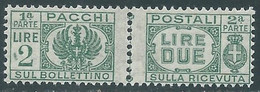 1946 LUOGOTENENZA PACCHI POSTALI 2 LIRE MNH ** - I27 - Paketmarken