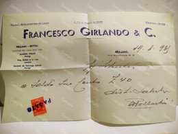 Italy Italia Invoice Fattura FRANCESCO GIRLANDO Pellami Rettili MILANO 1939 - Italia