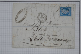 BC2 FRANCE BELLE  LETTRE  1859 CLERMONT   A  PONT STE MAXENCE    ++N° 14 +CACHET OUBLI DE DATE+++ +AFFRANCH. INTERESSANT - 1853-1860 Napoléon III