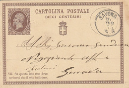 Italie Entier Postal Savona 1875 - Entiers Postaux