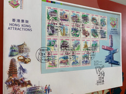 Hong Kong Stamp FDC X Attractive Clock Bridge Train Buddha Temple Horse Race Church Airport - FDC