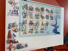 Hong Kong Stamp FDC X Attractive Clock Bridge Train Buddha Temple Horse Race Church Airport - FDC