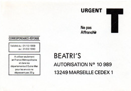 BOUCHES Du RHONE - Dépt N° 13 = MARSEILLE 1990 = CORRESPONDANCE REPONSE T  ' BEATRI'S ' - Cartes/Enveloppes Réponse T