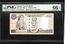 Cyprus  One Pound 1.2.2001 PMG  66 EPQ (Exceptional Paper Quality) GEM UNC! - Chipre