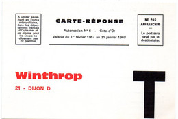 COTE D'OR - Dépt N° 21 = DIJON 1968 = CARTE REPONSE T ' WINTHROP ' - Cartes/Enveloppes Réponse T