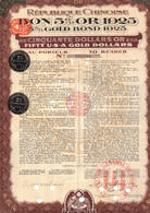 China Republic 5% Gold Bond  1925 With Coupons Very Fine Condtion - Asia