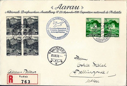 Liechtenstein 1938:  Sonderflug AARAU-BELLINZONA 23.IX.38 Mit Zu 127+129 Mi 157+159 Yv ? Mit Stempel VADUZ 17.IX.38 - Poste Aérienne