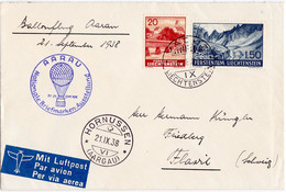 Liechtenstein 1938: Ballon-Flug AARAU-HORNUSSEN 21.IX.38 Mit Zu 130+139 Mi 160+169 Yv ? Mit Stempel VADUZ 20.VIII.38 - Poste Aérienne